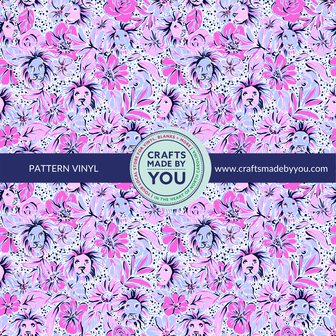 12" x 12" Pattern Adhesive Vinyl- Preppy Purple Lions