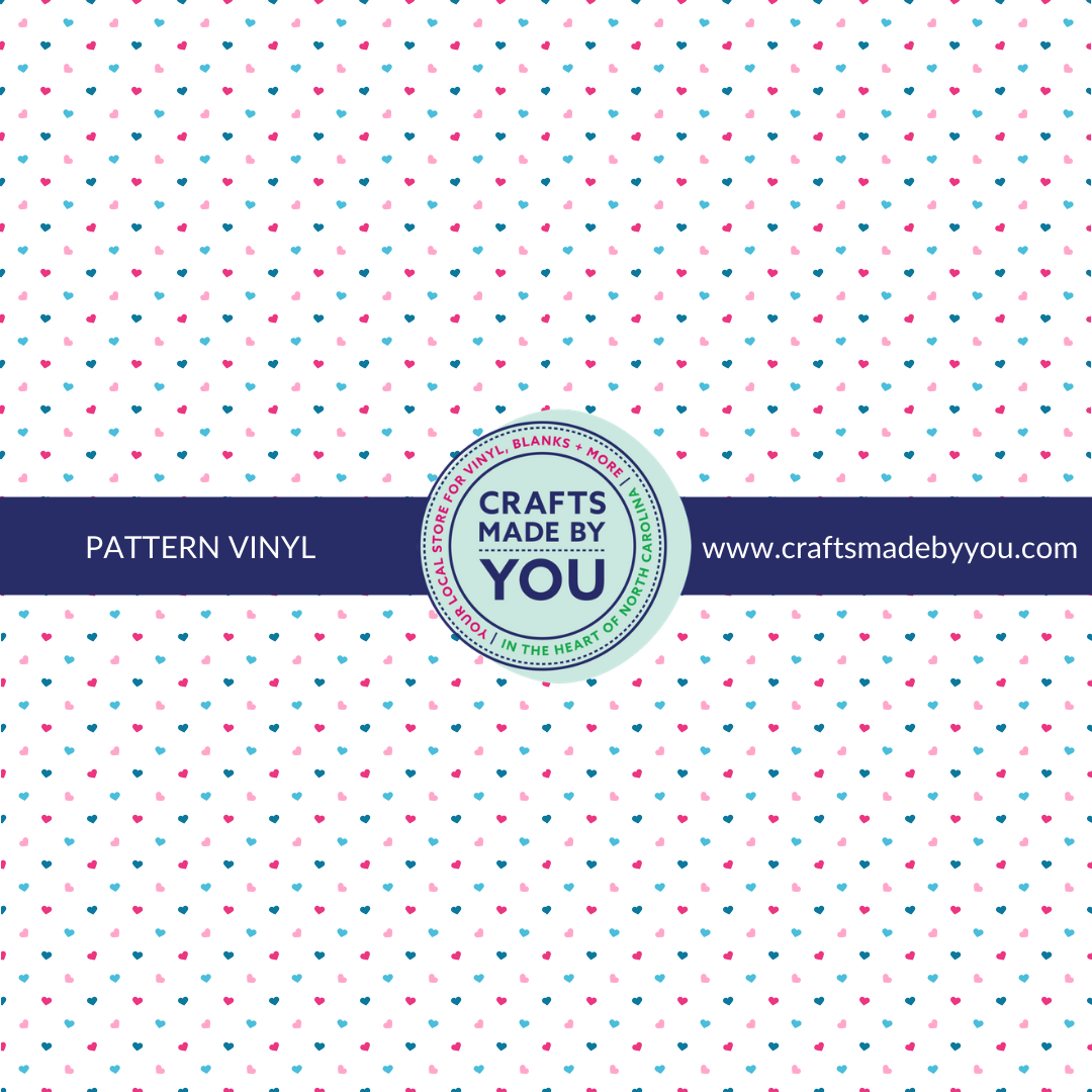 12" x 12" Pattern Adhesive Vinyl- Teal & Pink Hearts White Background