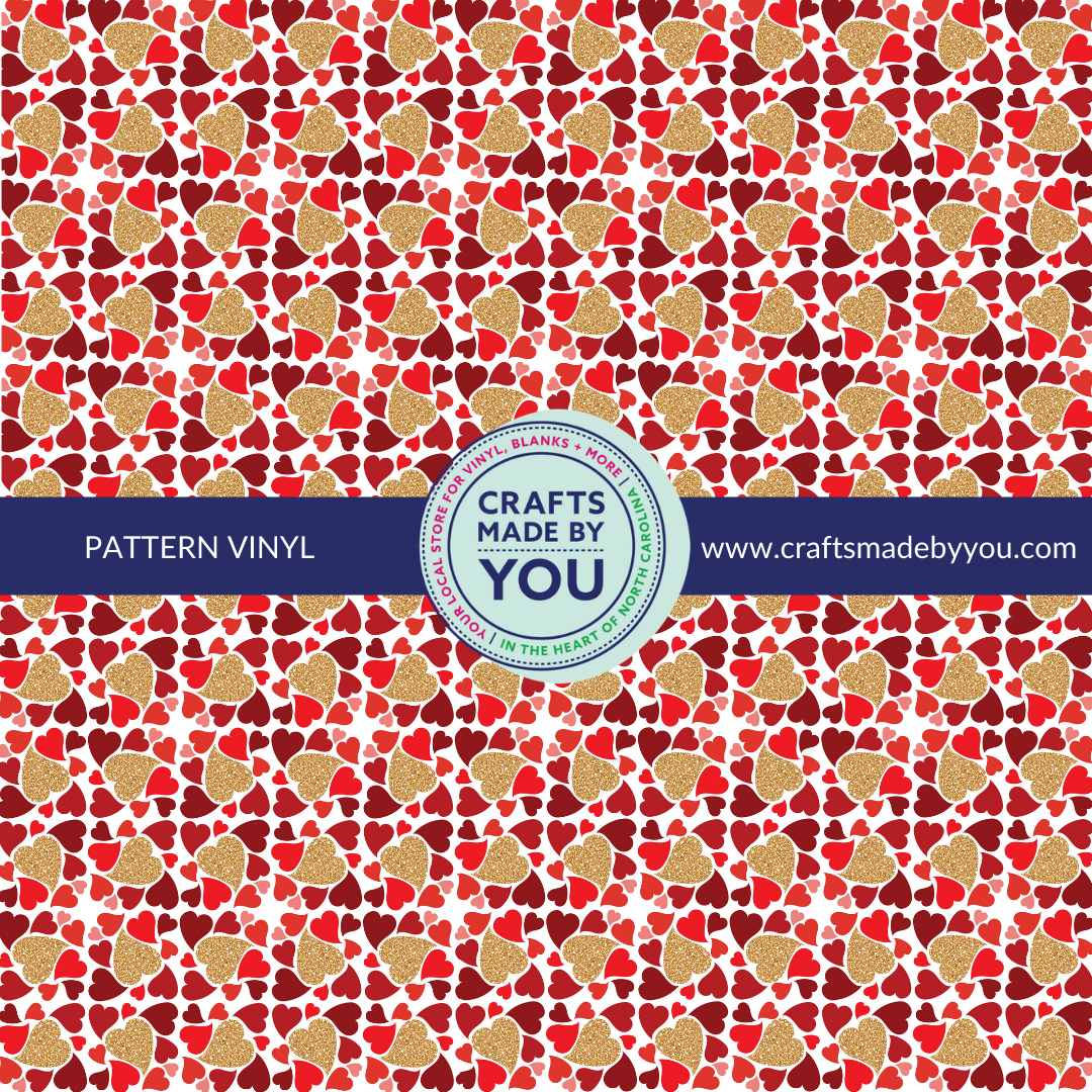 12" x 12" Pattern Adhesive Vinyl- Red & Gold Glitter Hearts