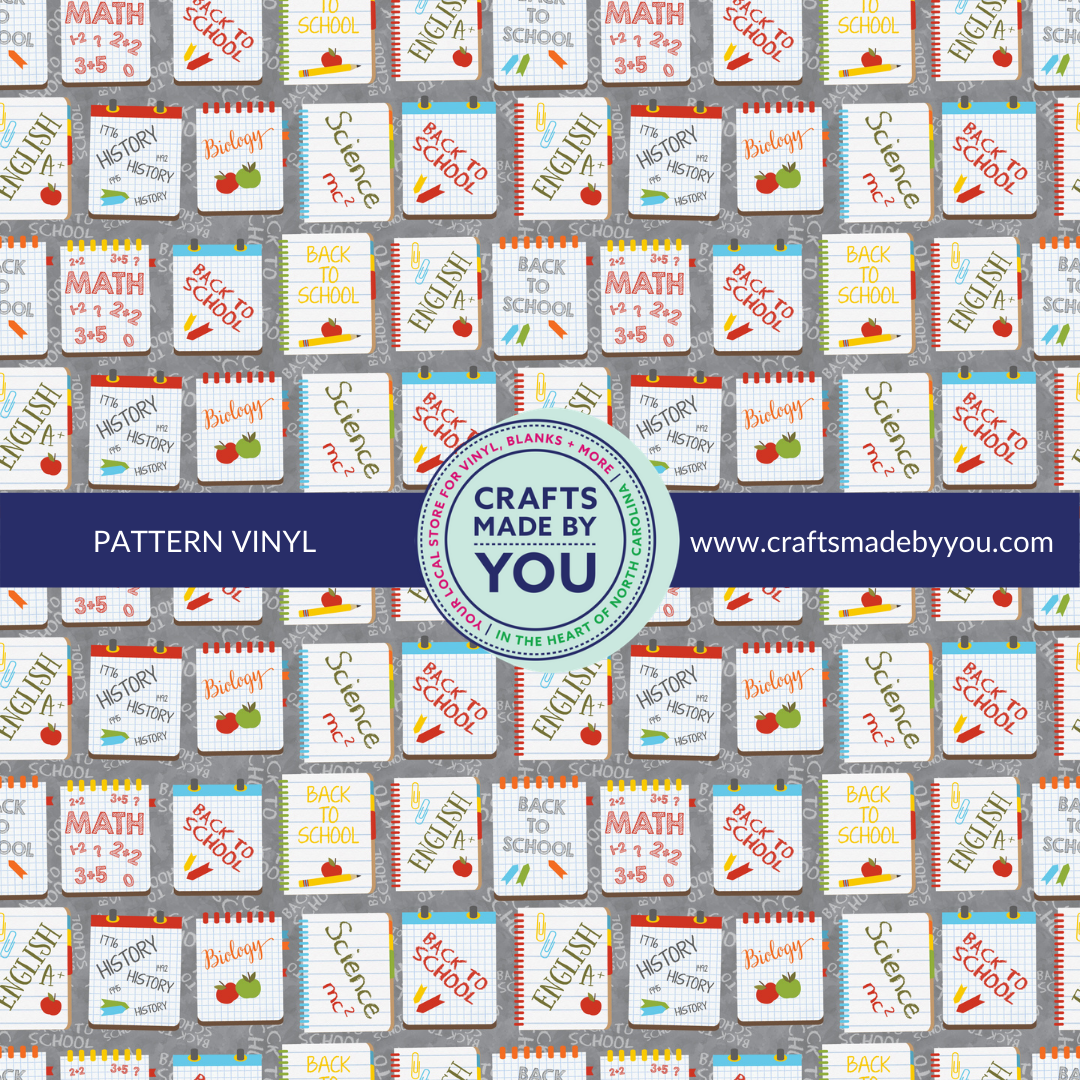12" x 12" Pattern Adhesive Vinyl- School Subject Notebooks