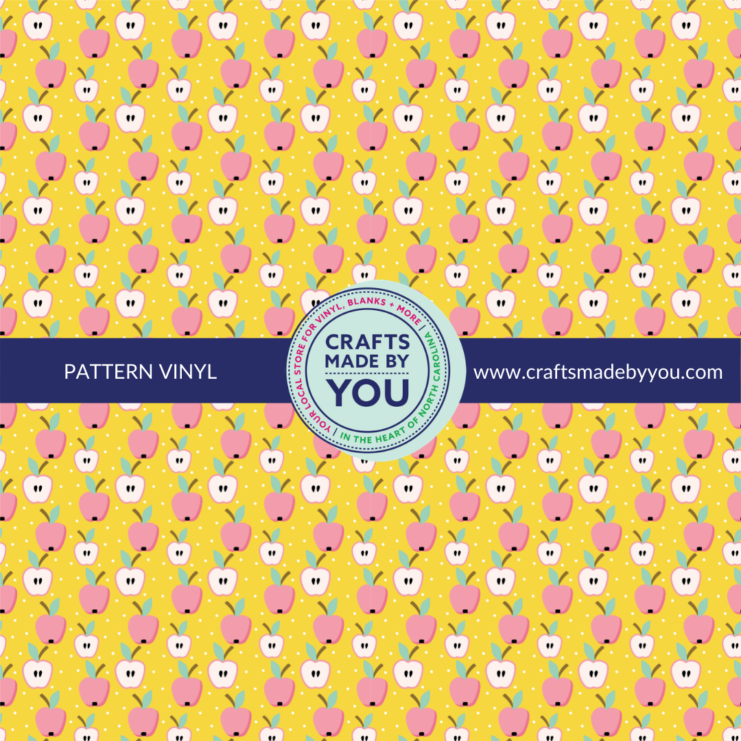 12" x 12" Pattern Adhesive Vinyl- Apples on Yellow Background