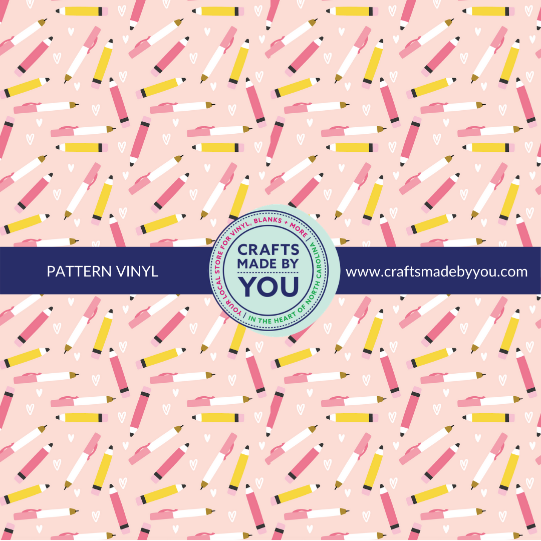 12" x 12" Pattern Heat Transfer Vinyl- Dear Diary Pencils Pink