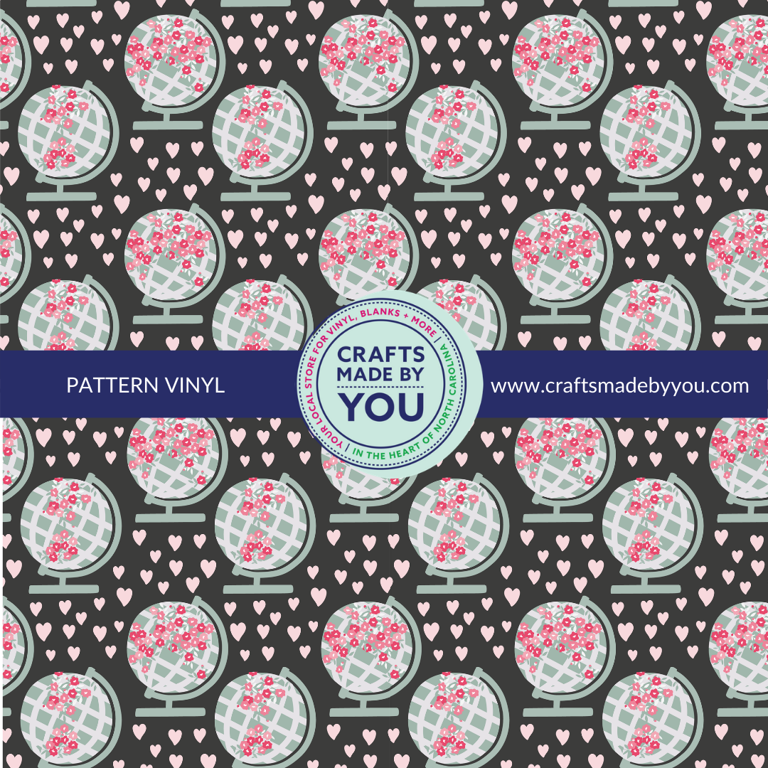 12" x 12" Pattern Adhesive Vinyl- Globe World Beauty Black