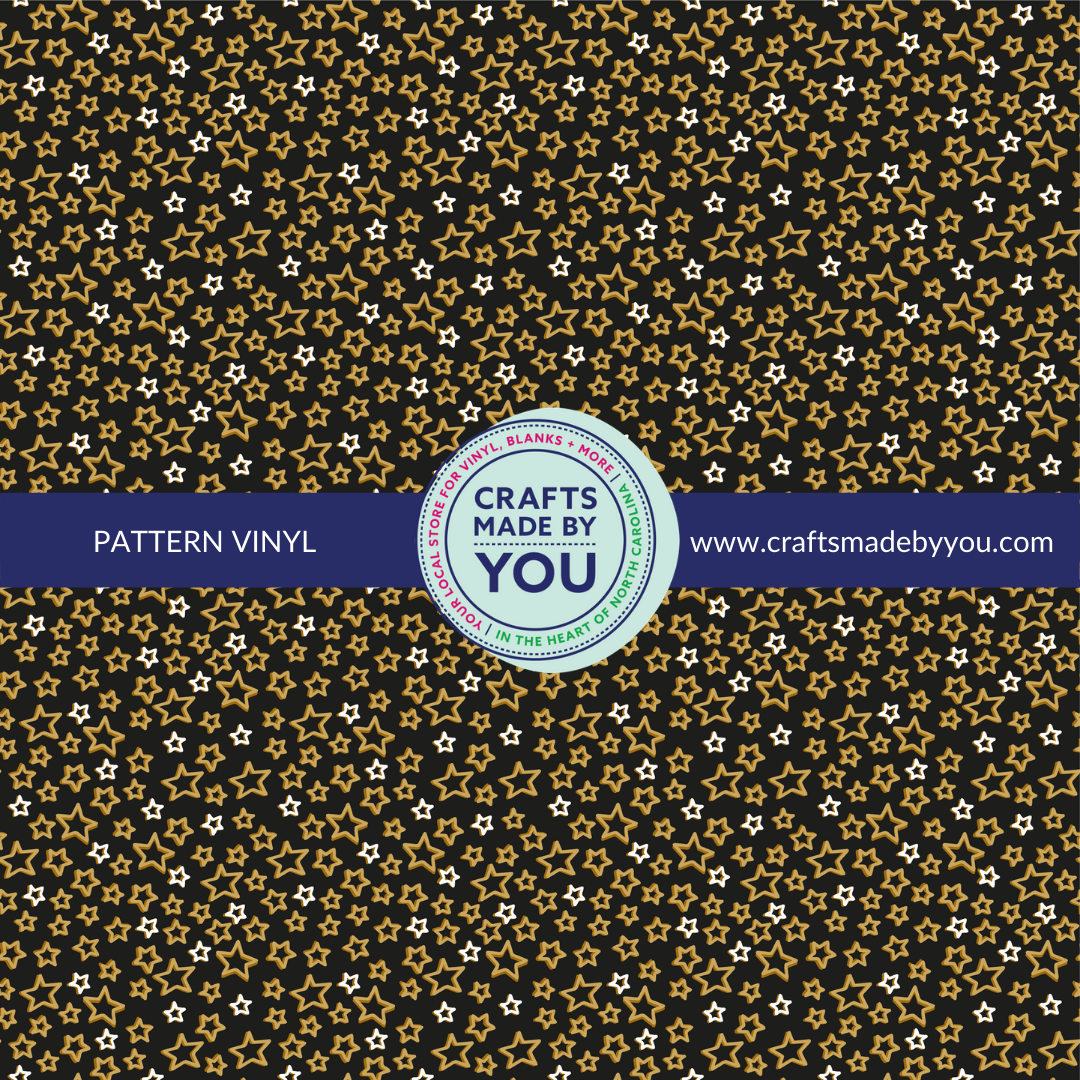 12" x 12" Pattern Adhesive Vinyl- White & Gold Stars on Black