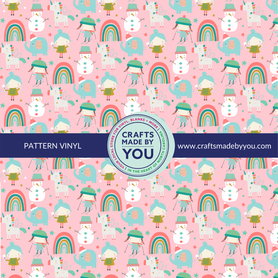 12" x 12" Pattern Adhesive Vinyl- Holiday Unicorn, Rainbow, & Snowman