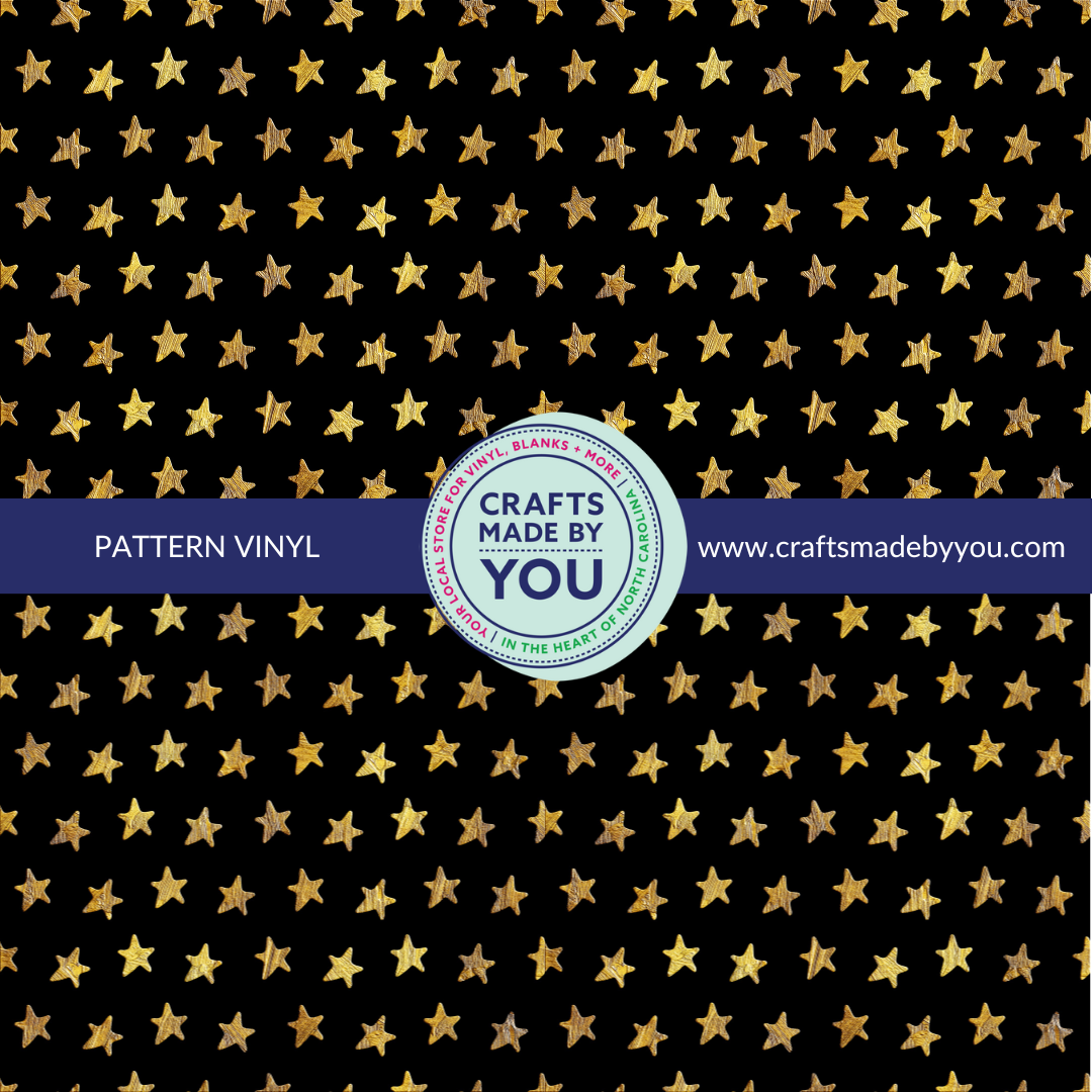 Pattern Adhesive Vinyl - Gold Stars on Black