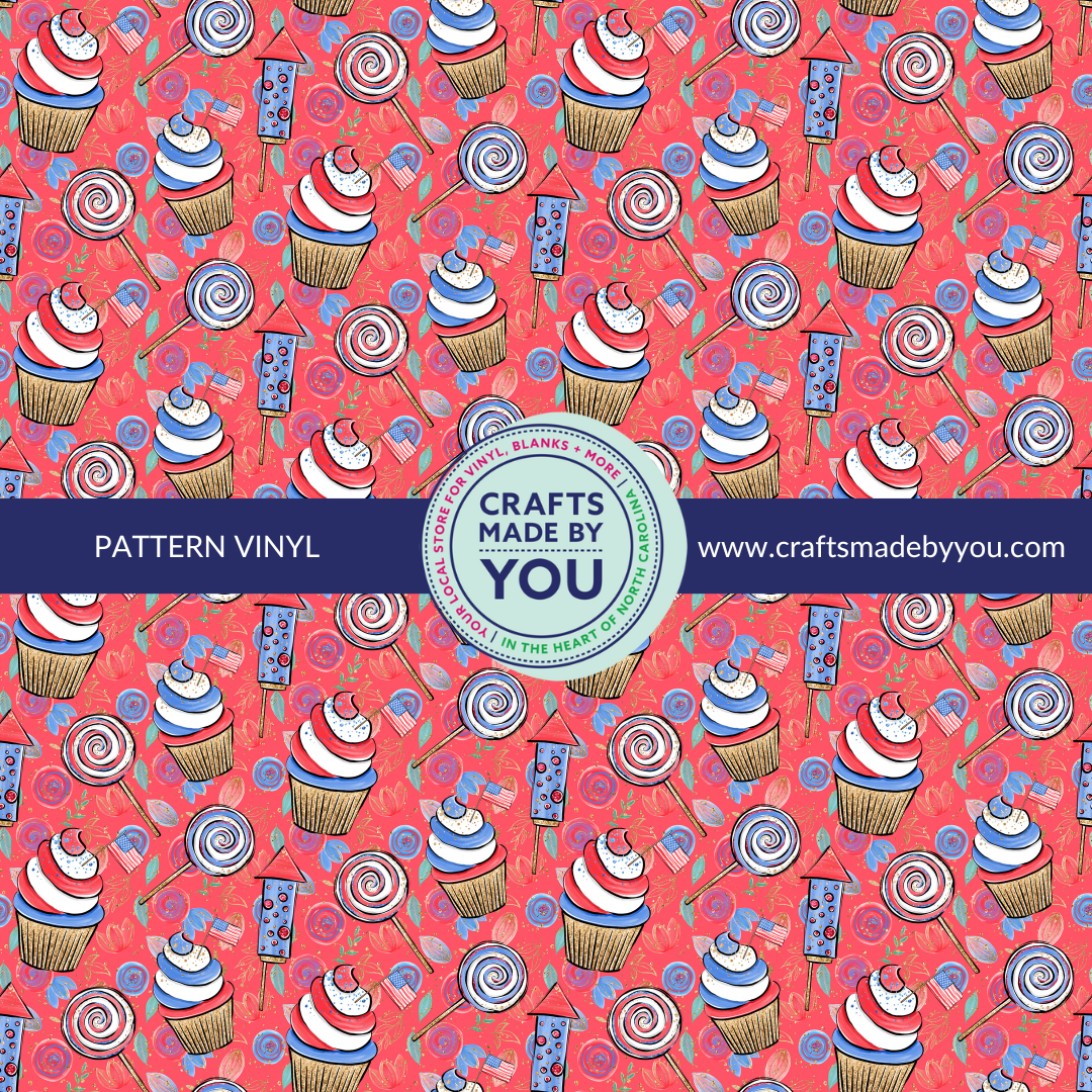 12" x 12" Heat Transfer Vinyl - Red and Blue Cupcake