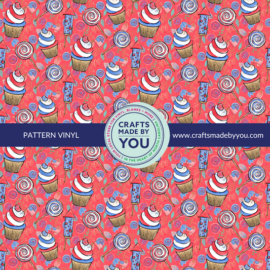12" x 12" Heat Transfer Vinyl - Red and Blue Cupcake