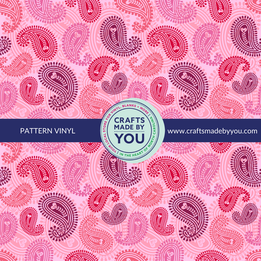 12" x 12" Pattern Adhesive Vinyl- Pink Heart Paisley