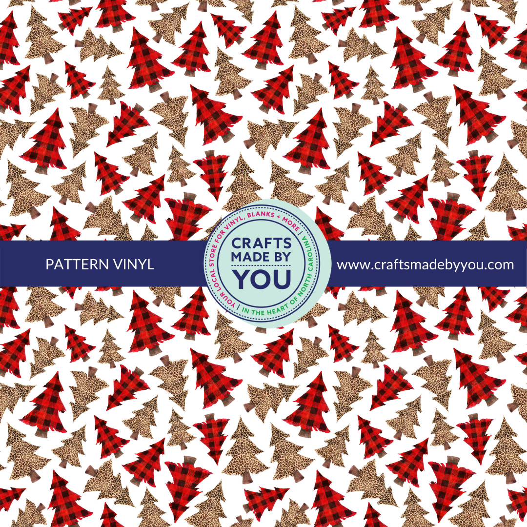 12" x 12" Pattern Heat Transfer Vinyl- Buffalo Plaid & Burlap Christmas Trees on White