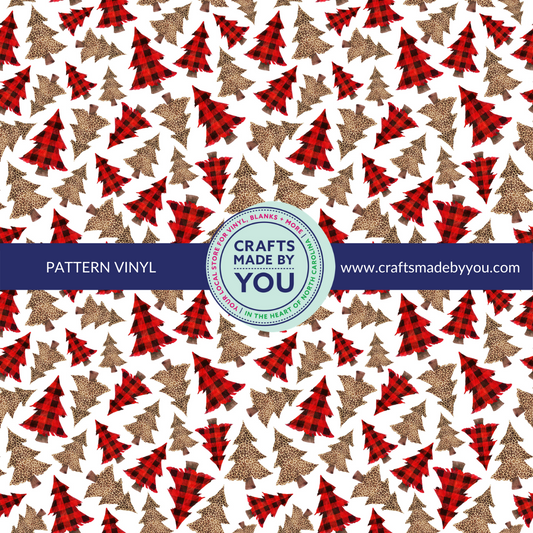 12" x 12" Pattern Heat Transfer Vinyl- Buffalo Plaid & Burlap Christmas Trees on White