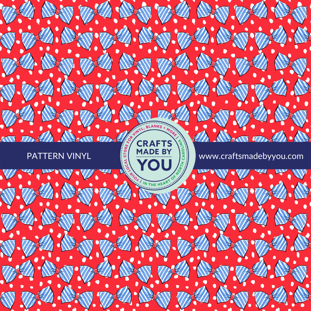 12" x 12" Pattern Adhesive Vinyl - Blue Bows on Red