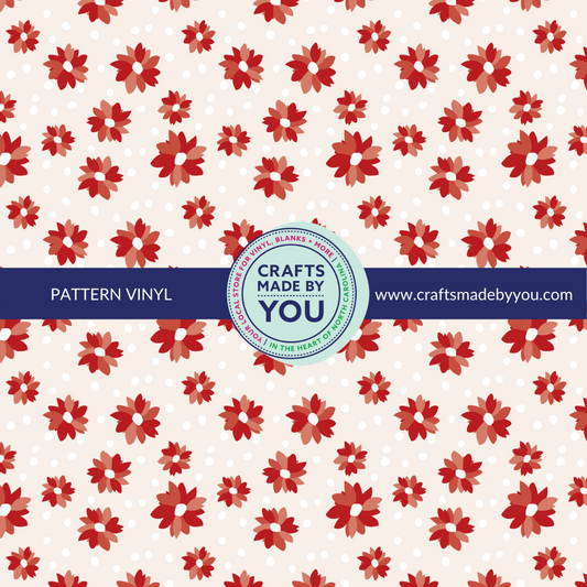12" x 12" Pattern Adhesive Vinyl- Red Poinsettia on Tan Polka Dot