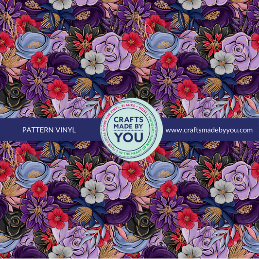 12" x 12" Pattern Adhesive Vinyl - Purple Autumn Flowers