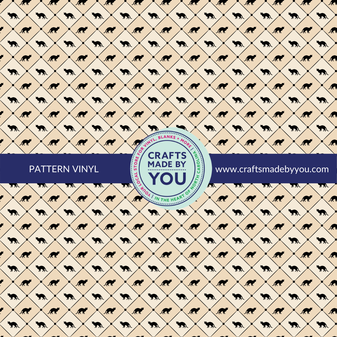 12" x 12" Pattern Adhesive Vinyl-  Black Cat Silhouette on Cream