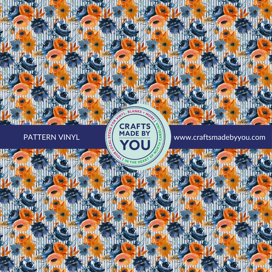 12" x 12" Pattern Adhesive Vinyl- Orange & Blue Floral