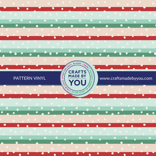 12" x 12" Pattern Adhesive Vinyl- Sage/Mint/Tan/Red Stripe & White Polka Dot