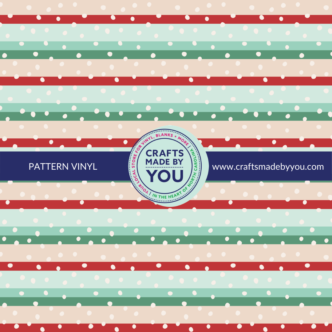 12" x 12" Pattern Heat Transfer Vinyl- Sage/Mint/Tan/Red Stripe & White Polka Dot