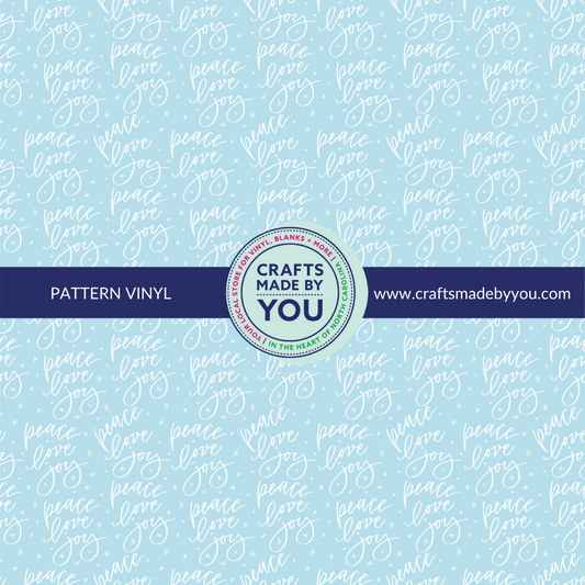 12" x 12" Heat Transfer Vinyl- Light Blue & White Peace, Love, Joy