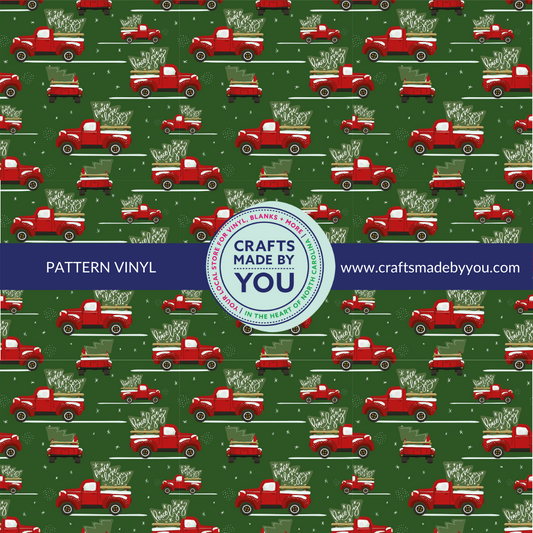 12" x 12" Pattern Adhesive Vinyl- Red Truck on Green