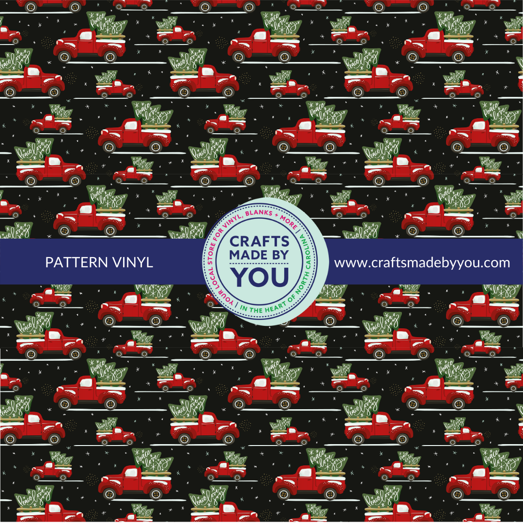 12" x 12" Pattern Adhesive Vinyl- Red Truck on Black