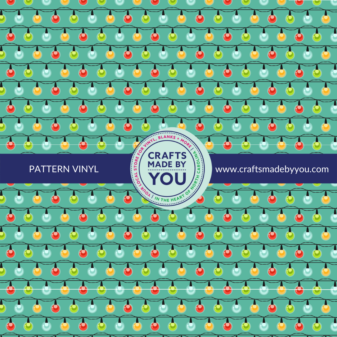 12" x 12" Pattern Adhesive Vinyl- Christmas Lights (on Teal)