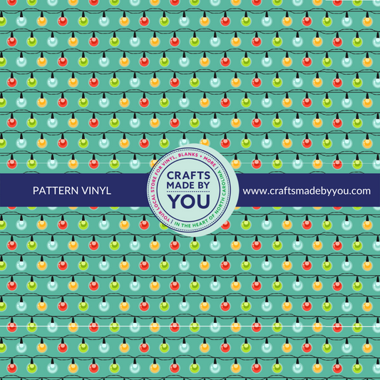 12" x 12" Pattern Adhesive Vinyl- Christmas Lights (on Teal)