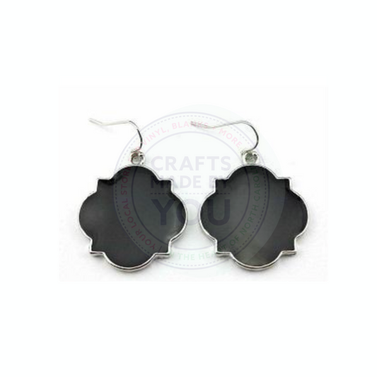 Enamel Blank Quatrefoil Drop Earring- Black