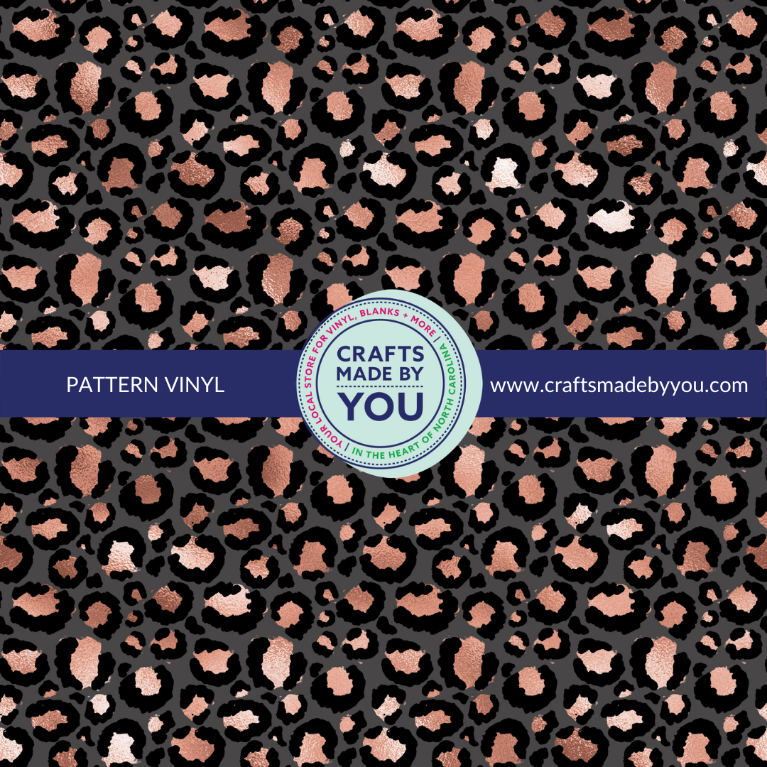 12" x 12" Pattern Adhesive Vinyl-  Slate Leopard Print Cheetah Print with Metallic Rose Gold
