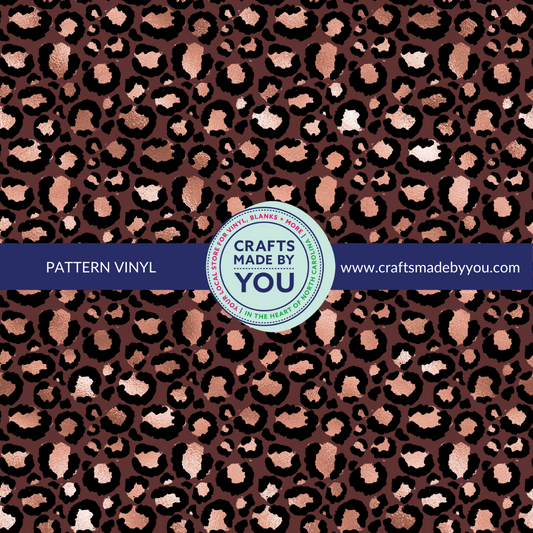 12" x 12" Pattern Heat Transfer Vinyl-  Burgundy Leopard Print with Metallic Rose Gold