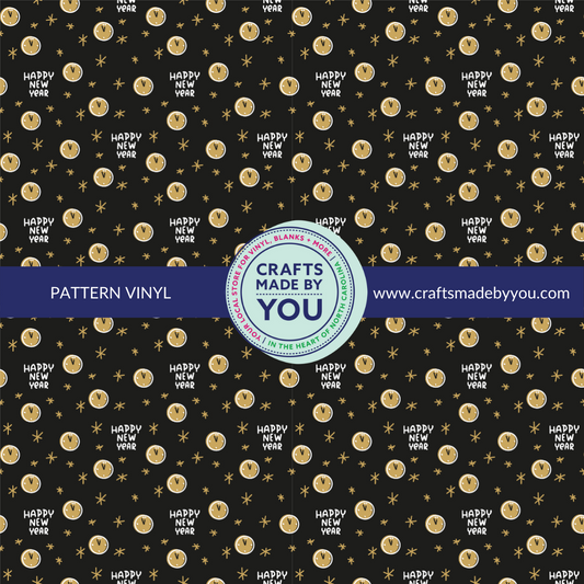 12" x 12" Pattern Adhesive Vinyl- Happy New Year on Black