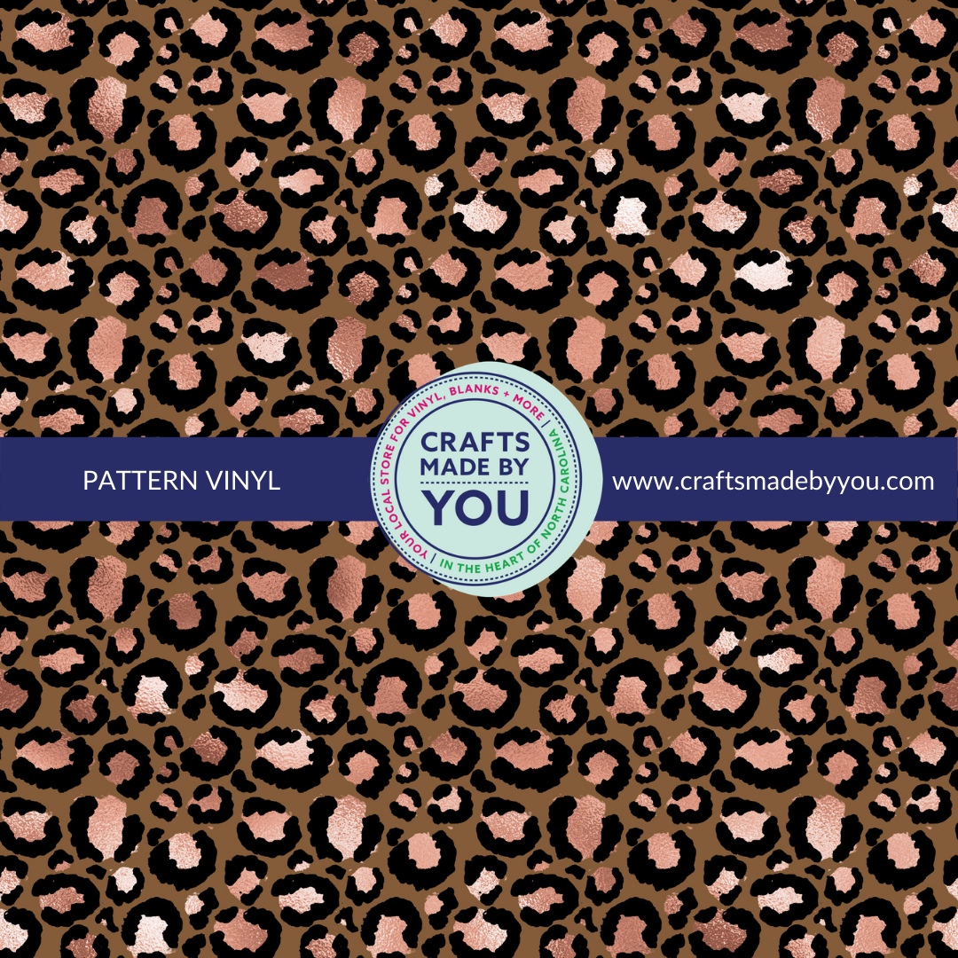 12" x 12" Pattern Adhesive Vinyl-  Copper Leopard Print with Metallic Rose Gold