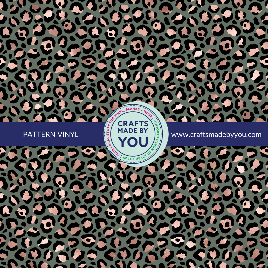 12" x 12" Pattern Adhesive Vinyl- Sage Leopard Print with Metallic Rose Gold
