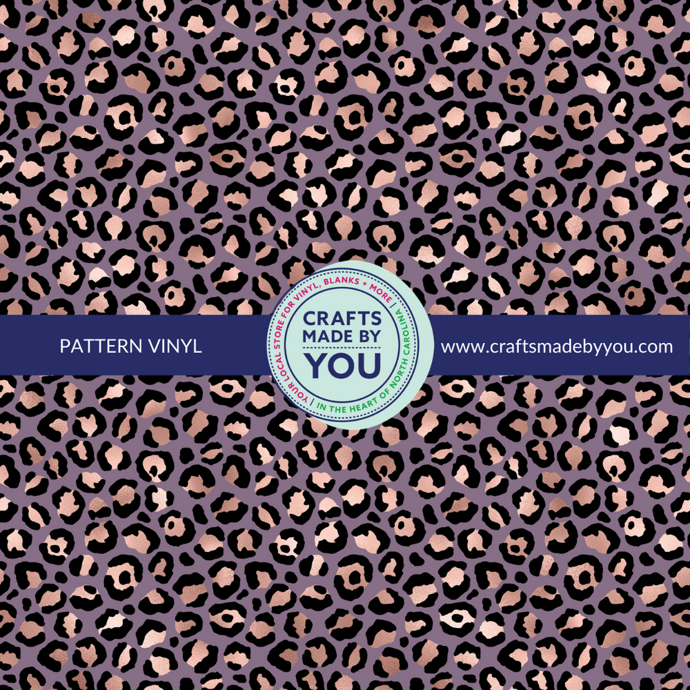 12" x 12" Pattern Heat Transfer Vinyl- Sapphire Leopard Print with Metallic Rose Gold