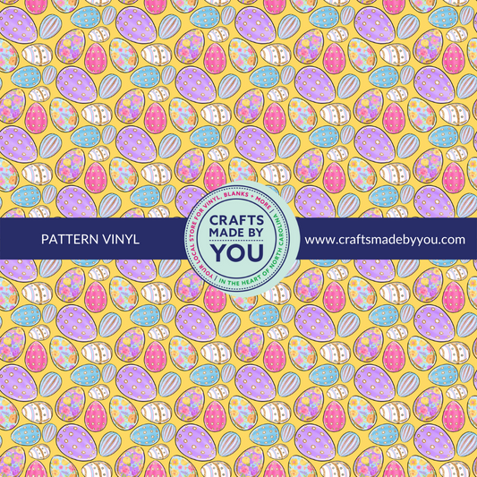 12" x 12" Pattern Adhesive Vinyl- Easter Eggs with Yellow Background