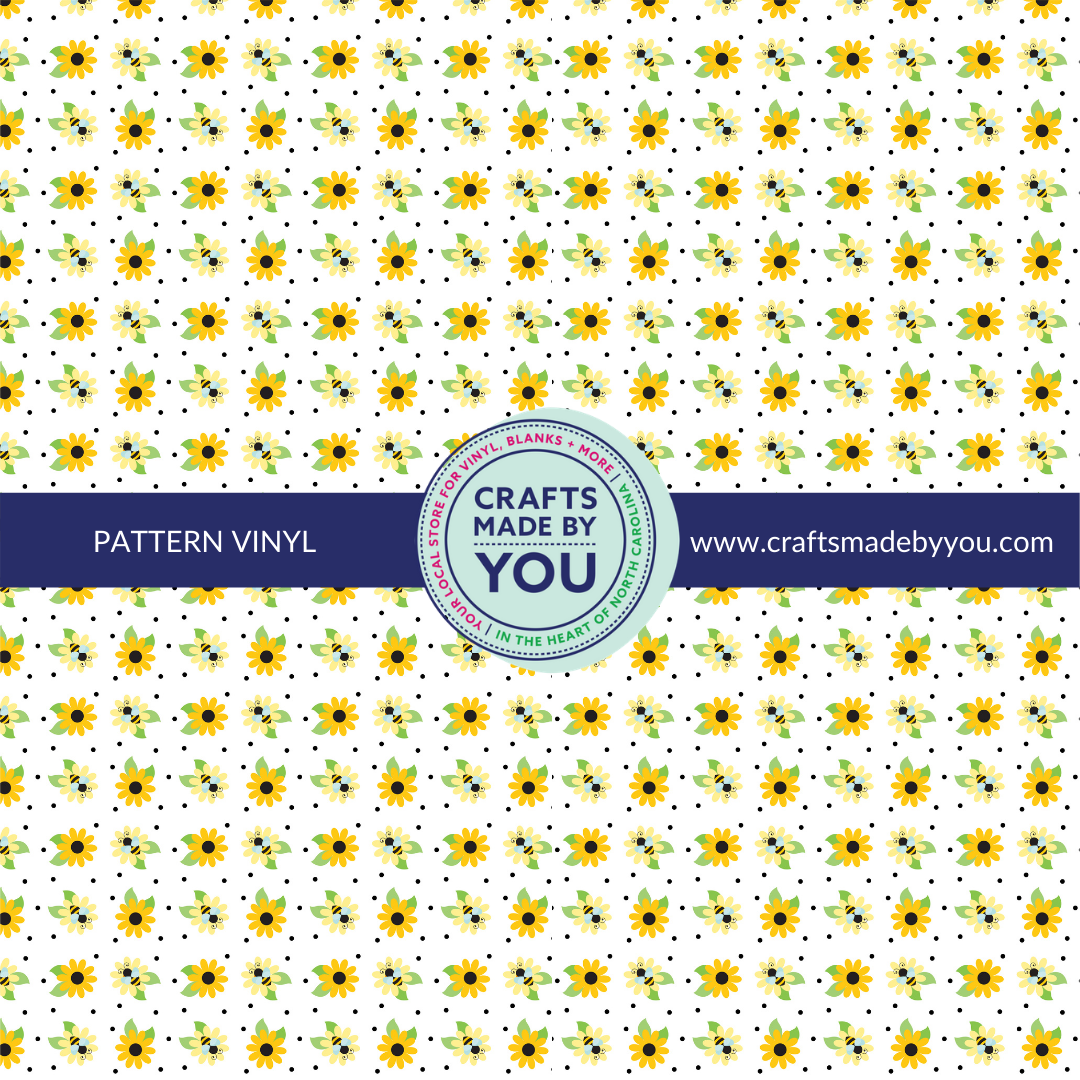 12" x 12" Heat Transfer Vinyl- Daisies & Bees on White