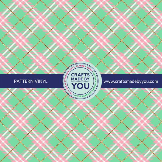 12" x 12" Heat Transfer Vinyl- Green + Pink Plaid