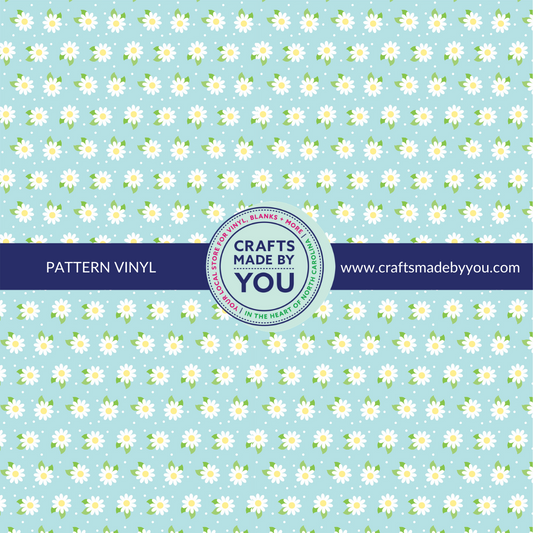 12" x 12" Heat Transfer Vinyl- Daisies on Light Blue