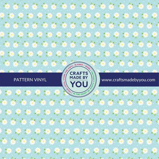 12" x 12" Pattern Adhesive Vinyl- Daisies on Light Blue