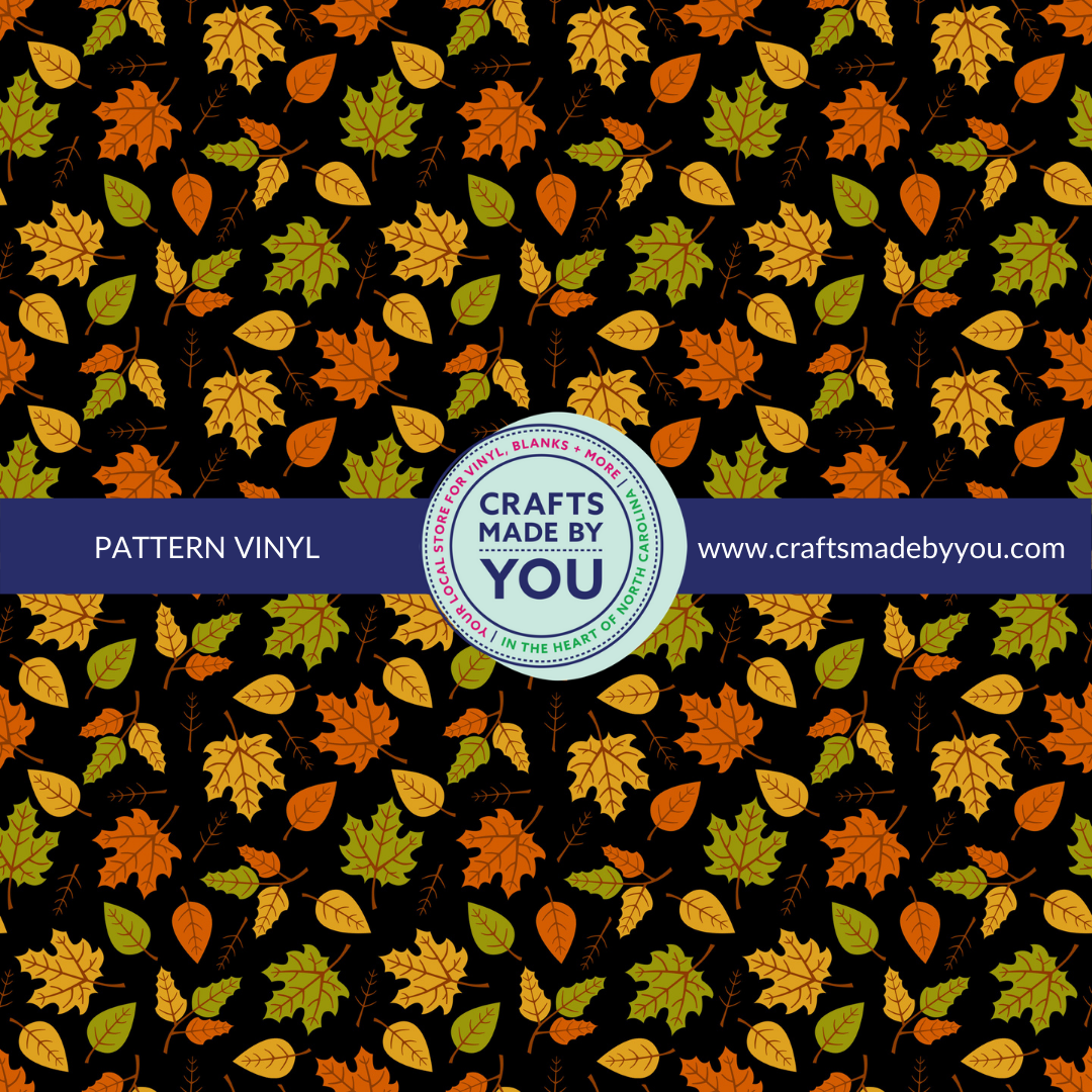 12" x 12" Pattern Adhesive Vinyl- Autumn Leaves with Black Background
