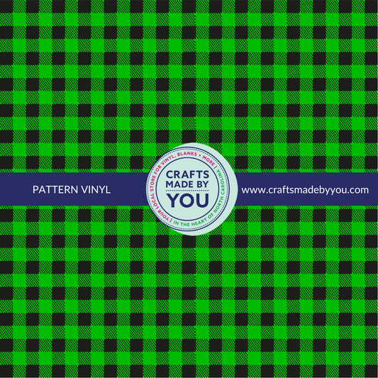 12" x 12" Pattern Adhesive Vinyl - Black + Green Buffalo Plaid
