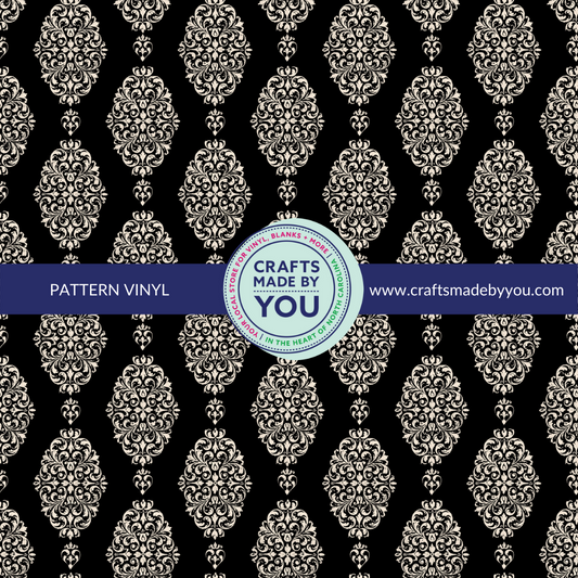 12" x 12" Pattern Heat Transfer Vinyl- Cream Medallions on Black