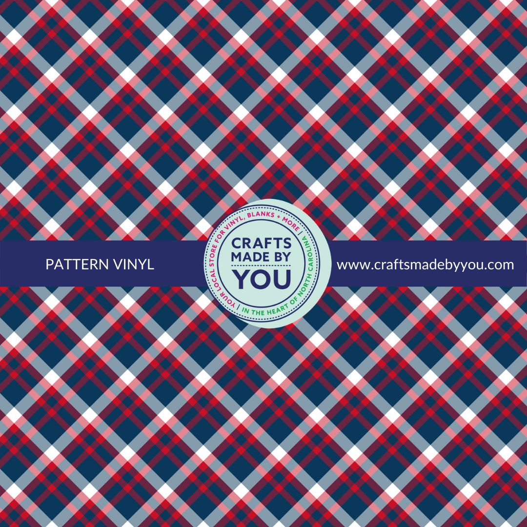 12" x 12" Pattern Adhesive Vinyl-  Blue, Red, and White Plaid
