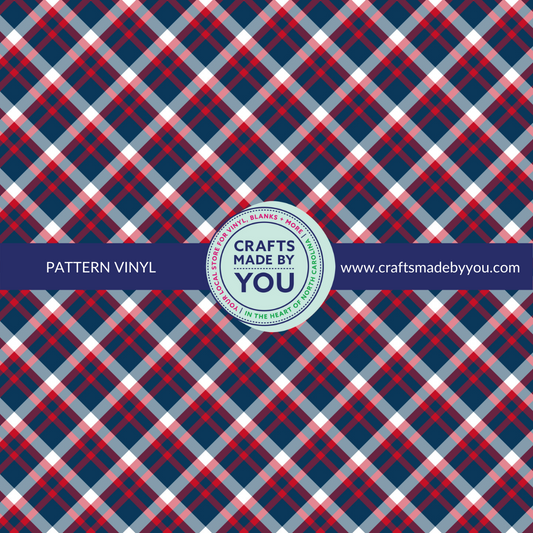 12" x 12" Pattern Adhesive Vinyl-  Blue, Red, and White Plaid