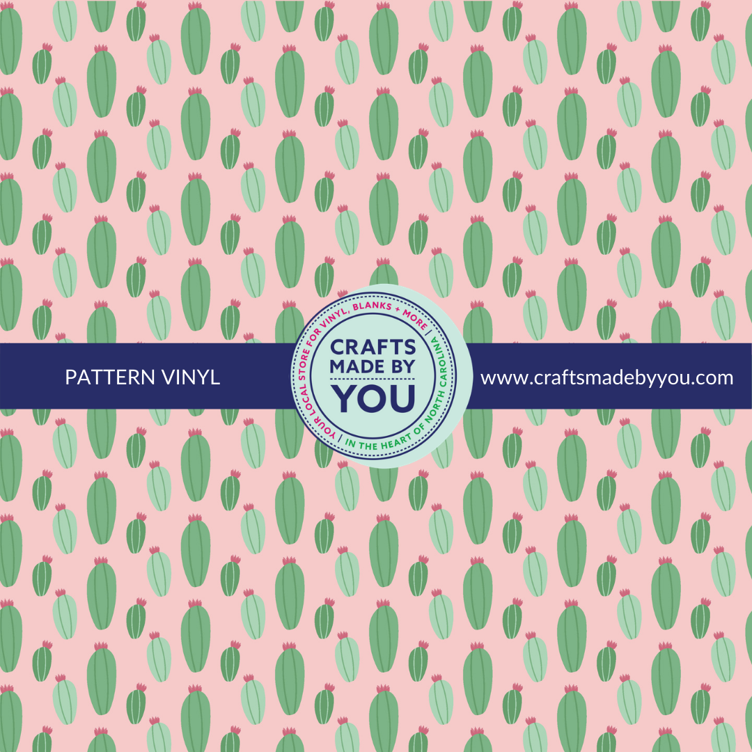 12" x 12" Heat Transfer Vinyl- Cacti Cactus on Pale Pink Background