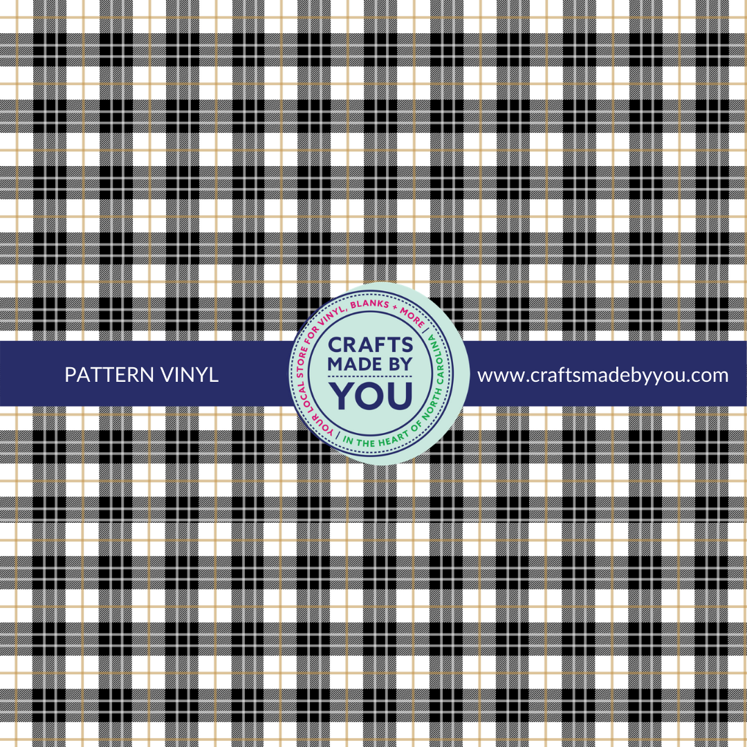 12" x 12" Pattern Adhesive Vinyl- White, Black, & Red Plaid