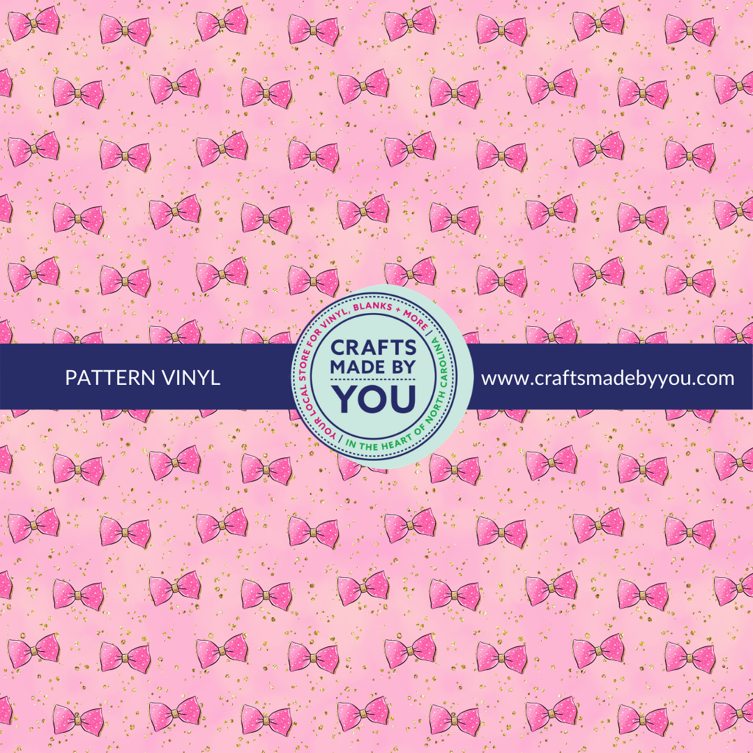 12" x 12" Pattern Heat Transfer Vinyl- Pink Bows with Gold Fleck