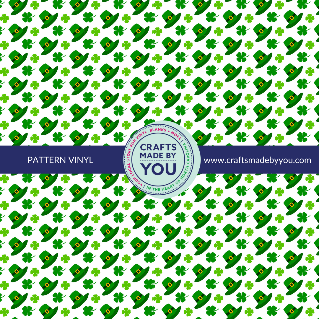 12" x 12" Pattern Adhesive Vinyl - Leprechaun Hats + Four Leaf Clovers