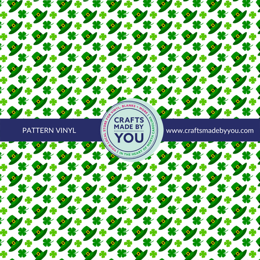 12" x 12" Pattern Adhesive Vinyl - Leprechaun Hats + Four Leaf Clovers