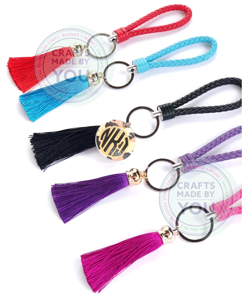 Braided Leather Keychain with Acrylic Circle blank